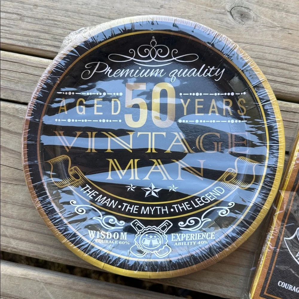 NWOT (24) Party Plates Napkins Aged 50 Years Vintage Man Black Gold Birthday